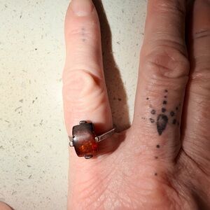 Amber .925 Silver VINTAGE Ring with lots of bugs/debris 9-1/4 3 grams